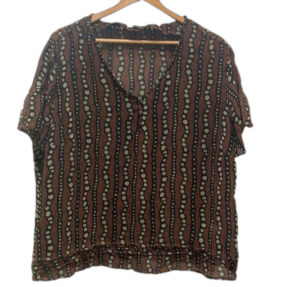 Cato multicolour polka dot pleated hem loops trim v neck top size 22/24w GUC